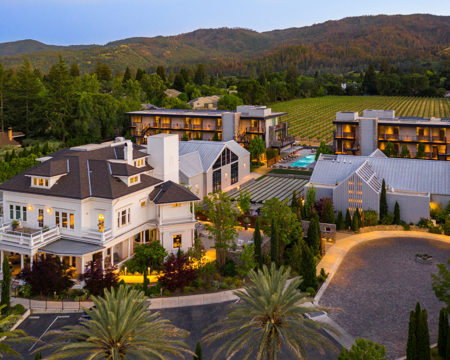 Napa Valley Exterior at dusk.