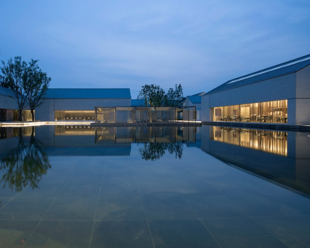Pool shot of Alila Wuzhen at nighttime