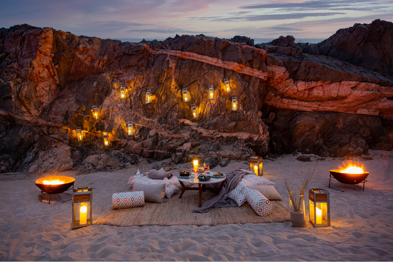 outdoor dining setting under the stars