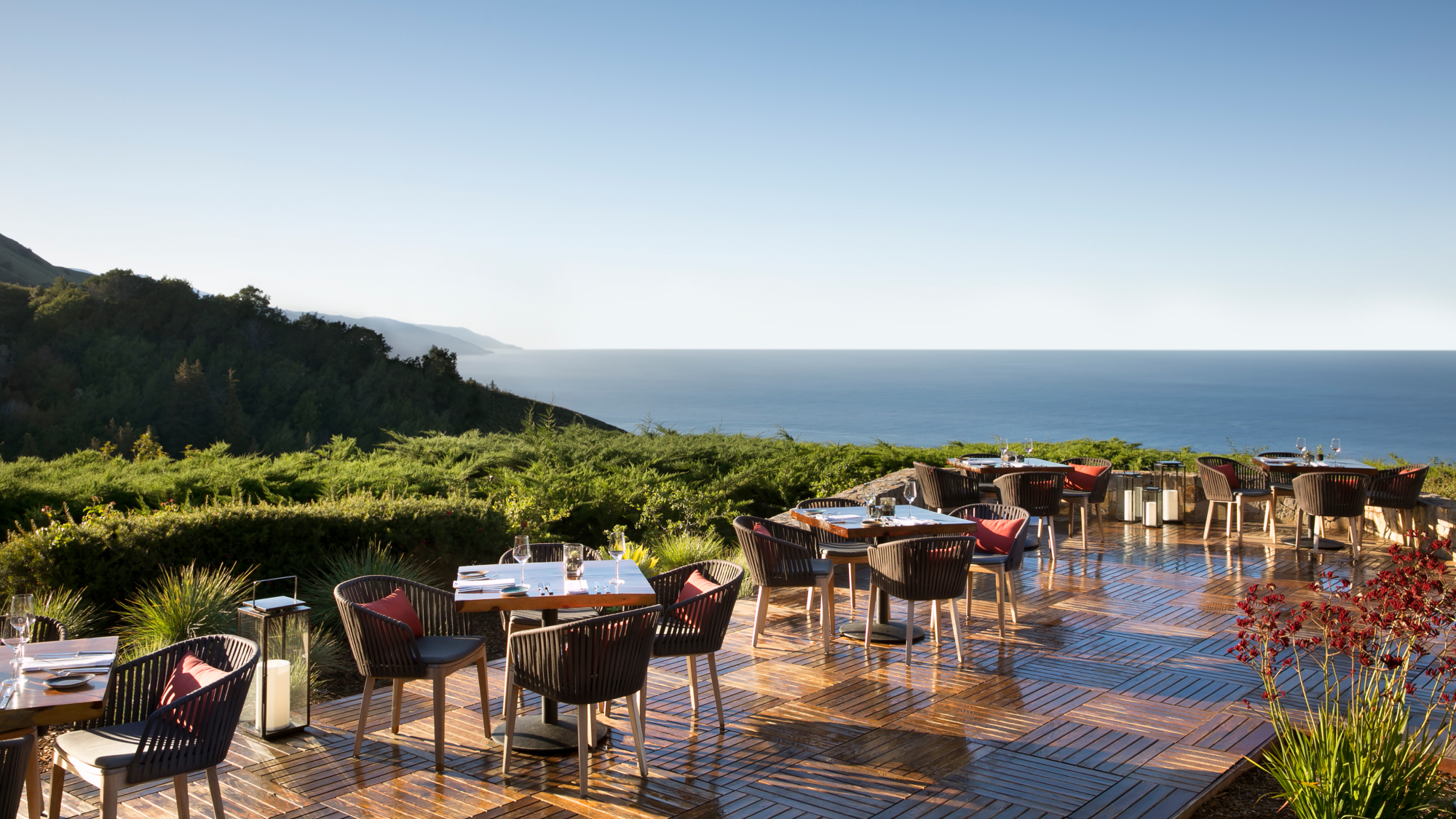 tables at restaurant with ocean view