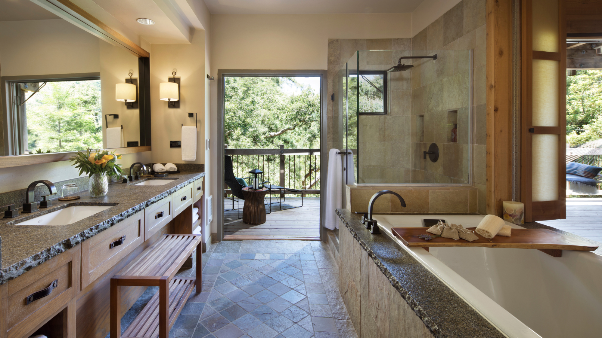 interior shot of the bathroom vanity and tub