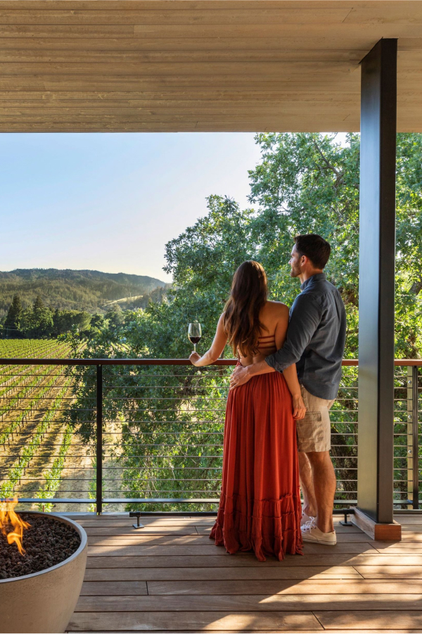 couple looking at vineyard views