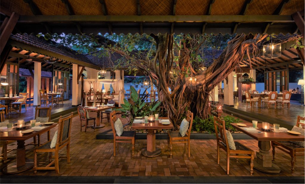 exterior outdoor restaurant with big tree