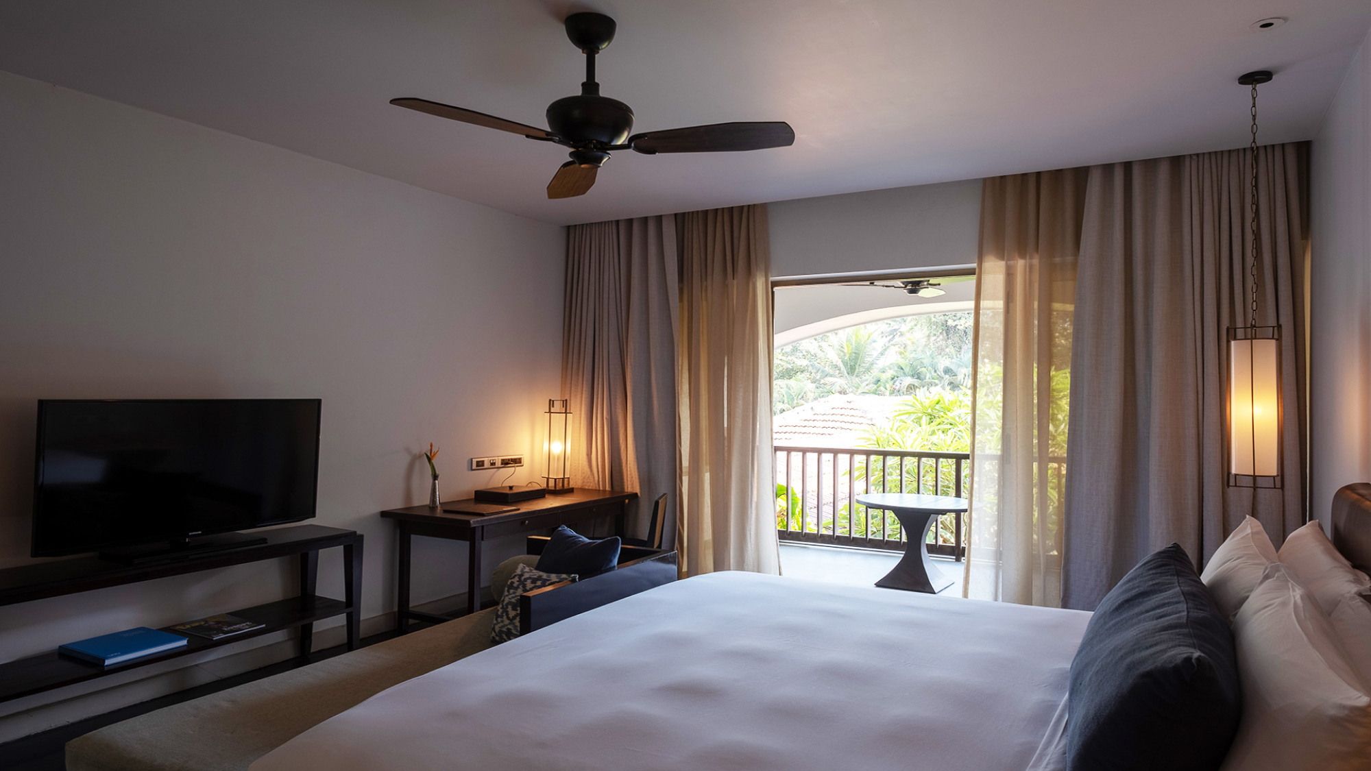 interior loft hotel room with balcony