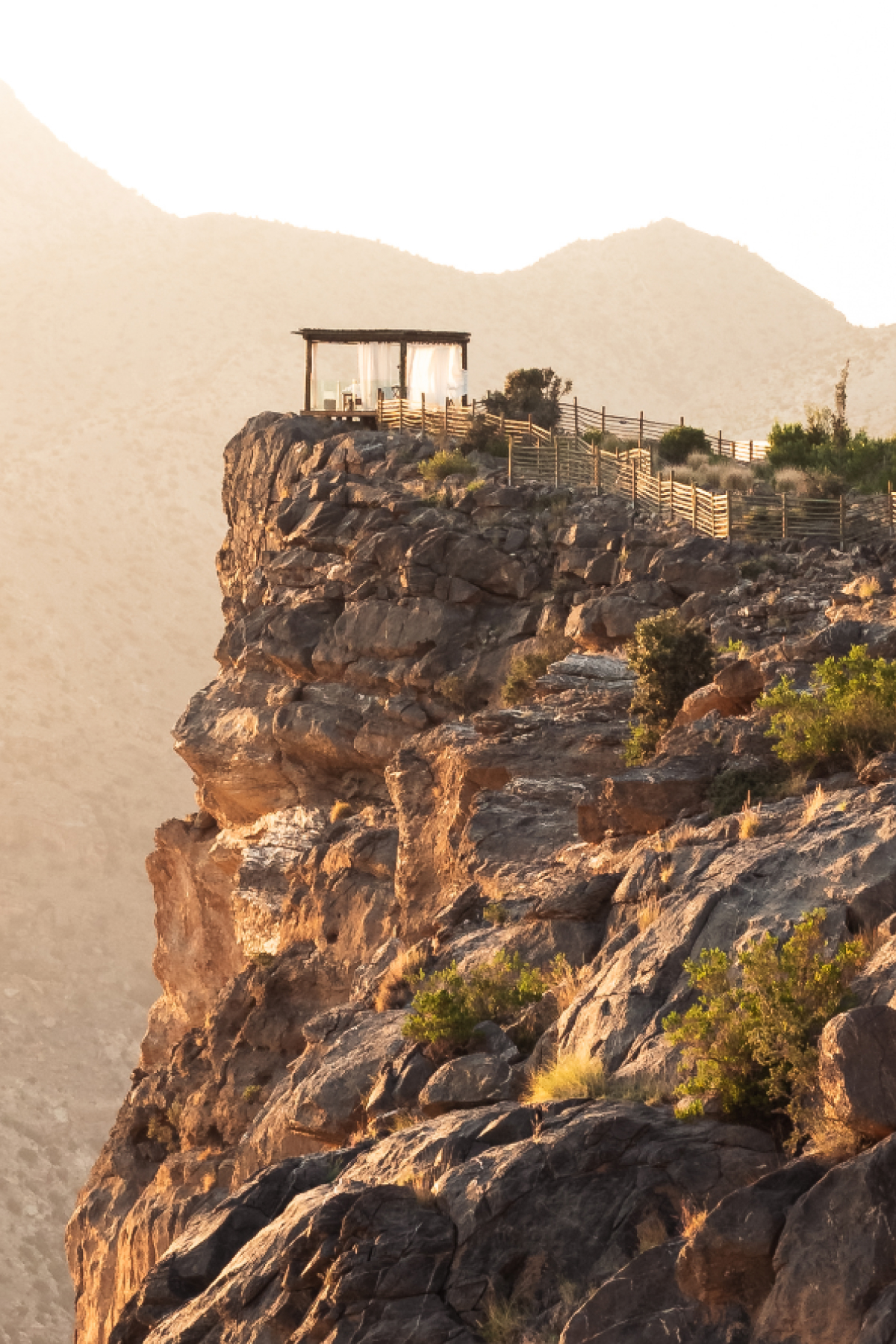 views of the resort and cliffs at sunset