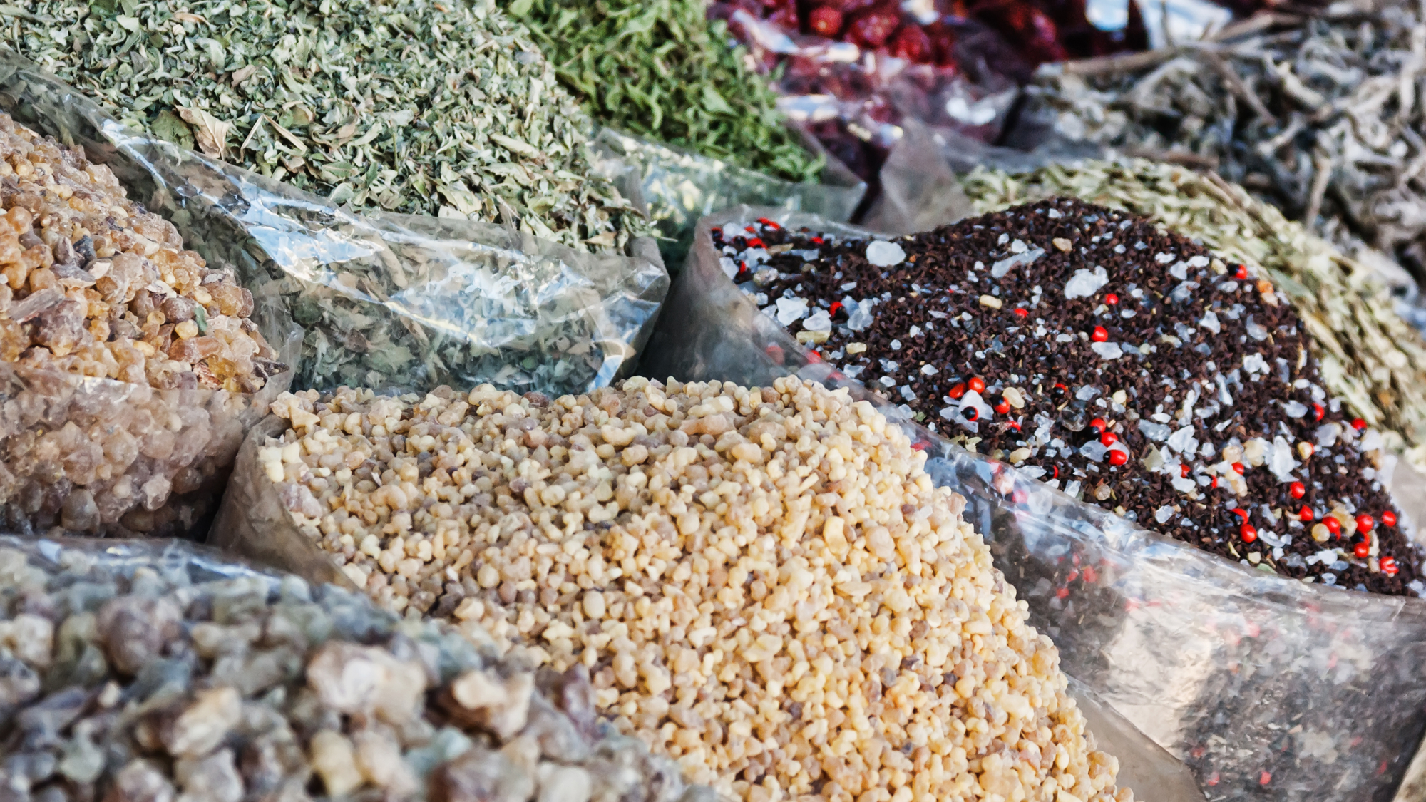 bags of different kinds of spices