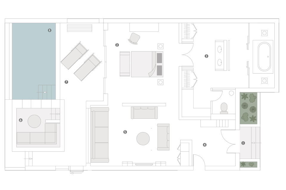 Floor plan of deluxe pool villa