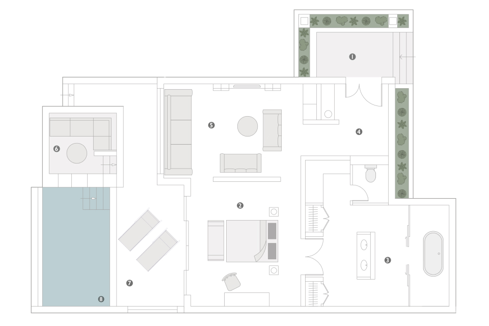 Floor plan of pool villa