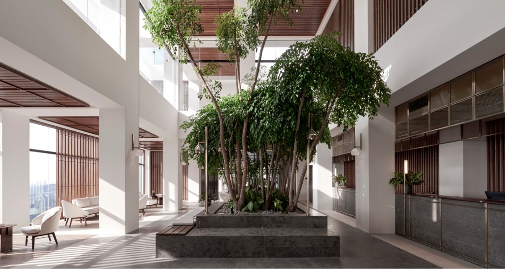 interior hotel design with greenery