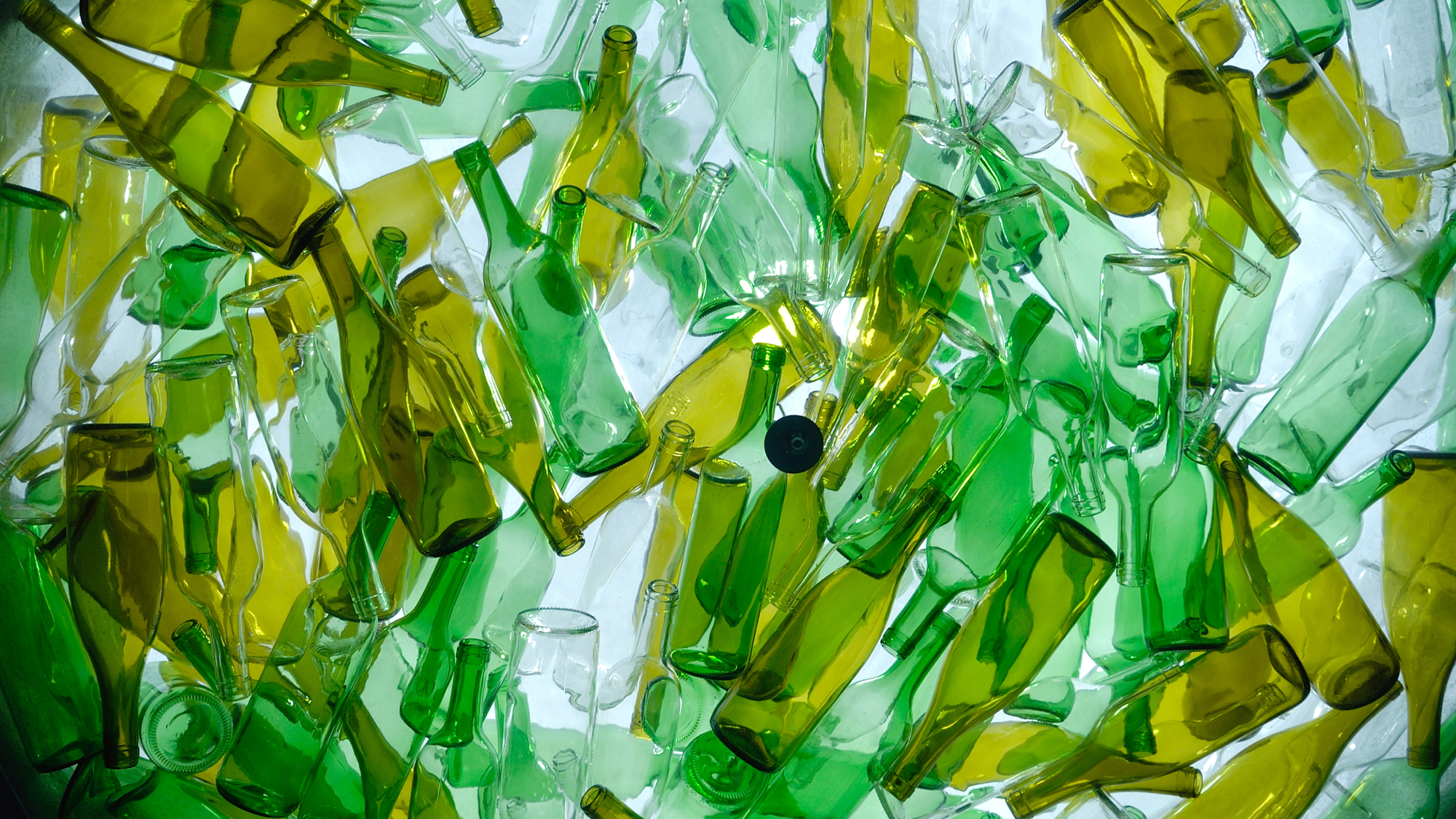 Green recycled glass bottles