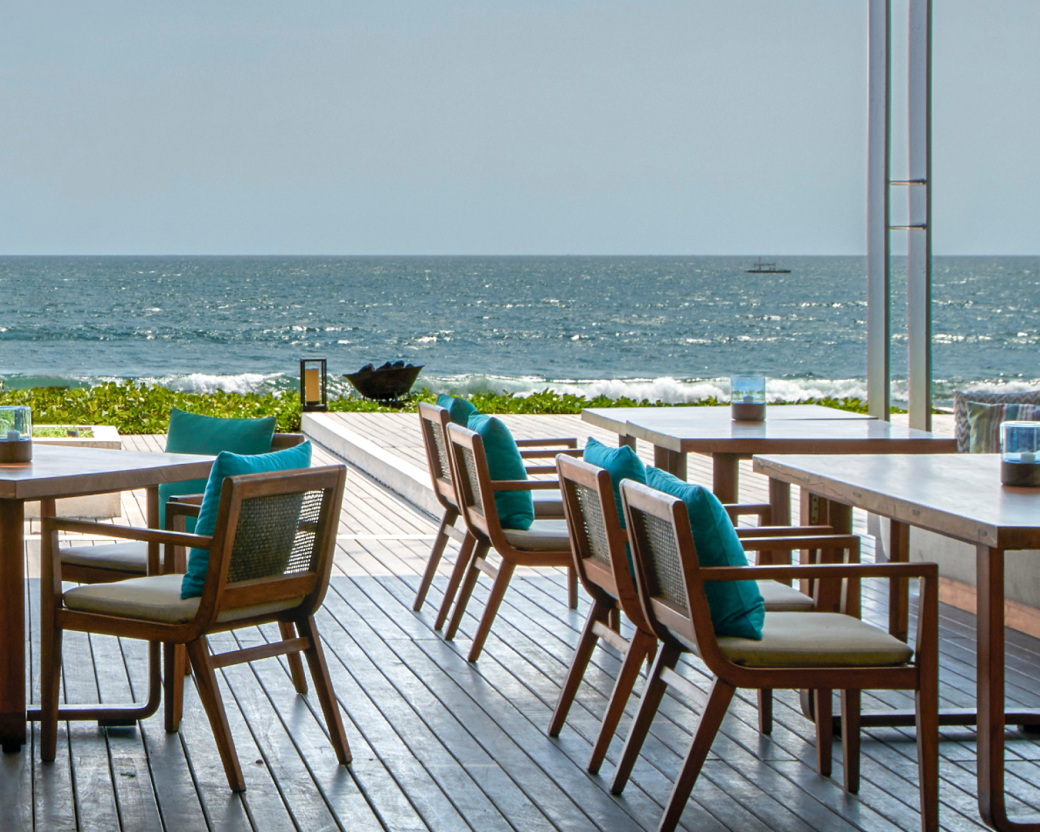 Outdoor tables overlooking the ocean.