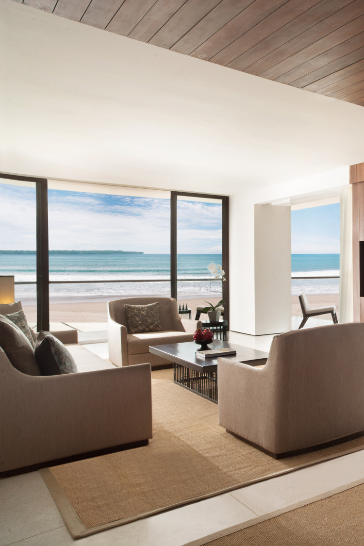 Living room area with beach view.