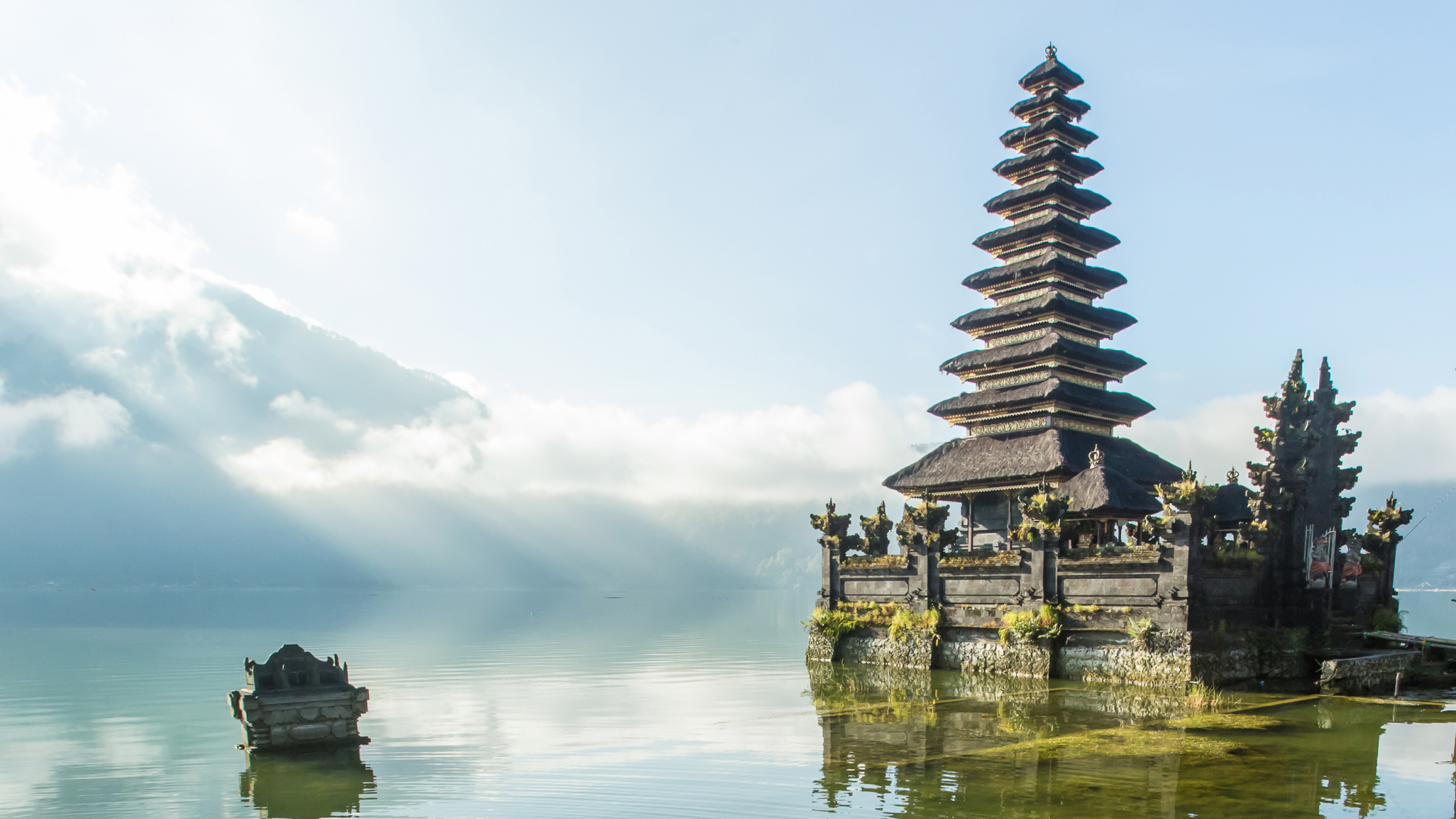 A temple near Gunung Batur volcano on Lake Batur in Bali Indonesia.