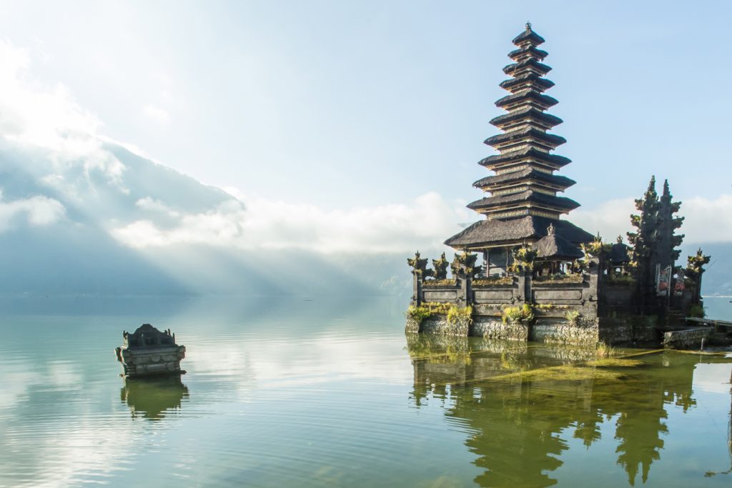 A temple near Gunung Batur volcano on Lake Batur in Bali Indonesia.