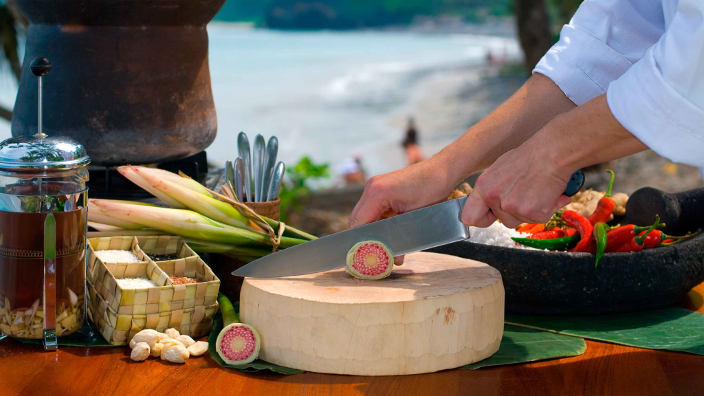 cutting vegetable with a knife