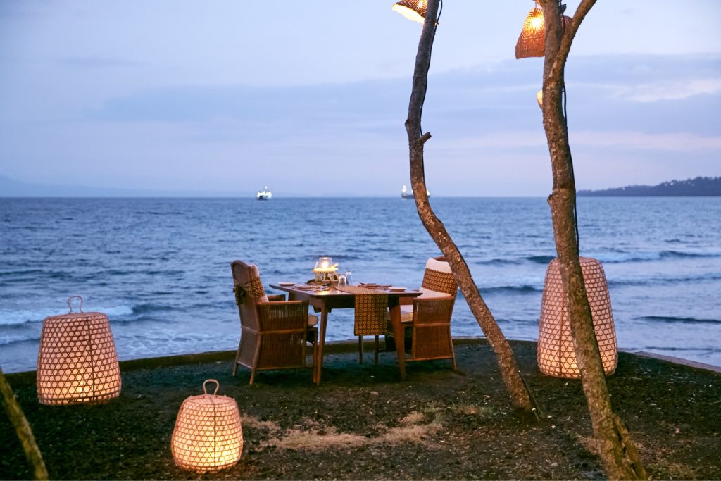 romantic dining setting at the beach