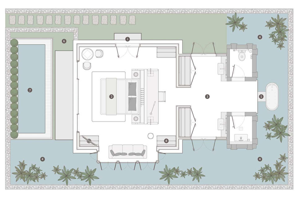 Floorplan of pool villa